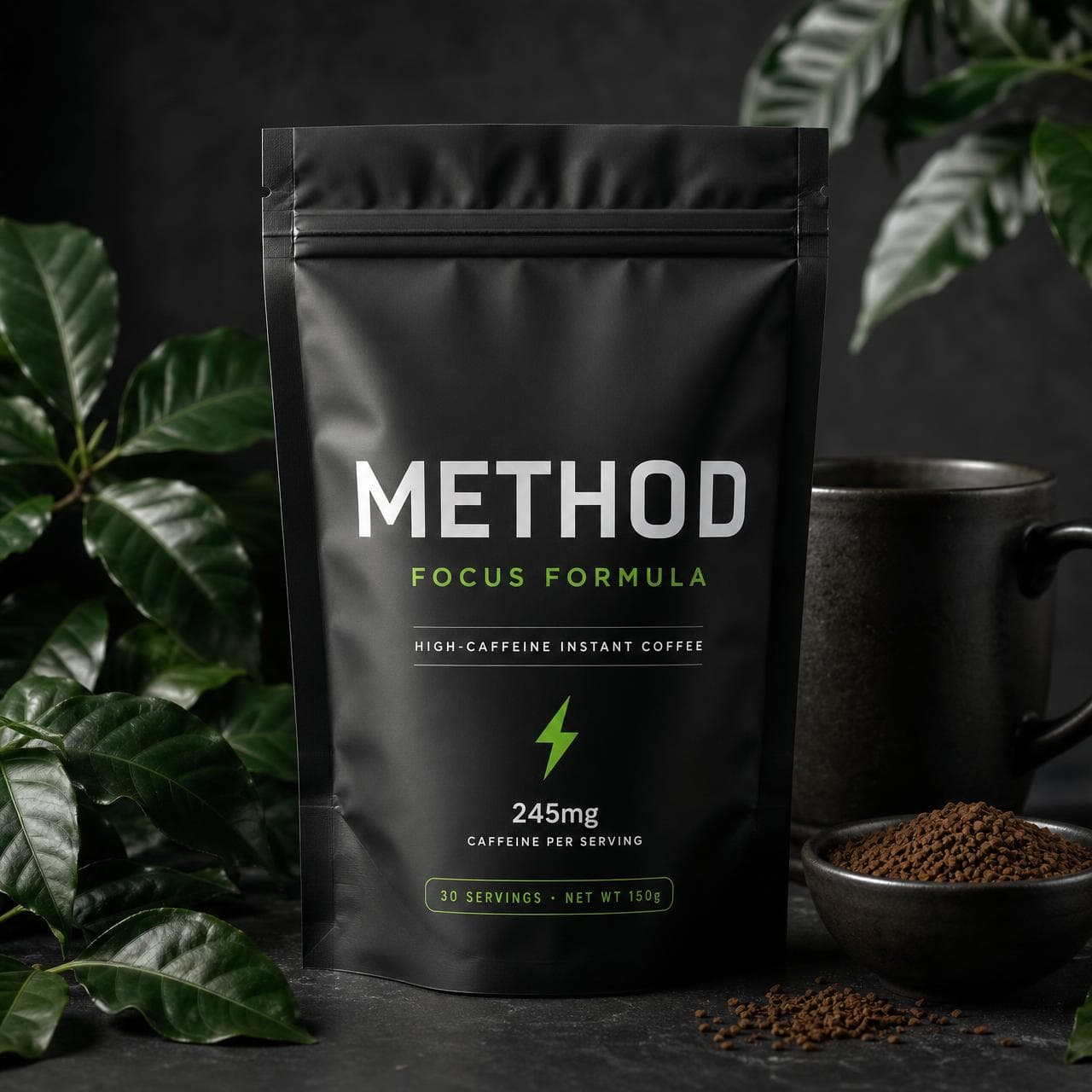 METHOD Focus Formula 150g pouch of premium high-caffeine instant coffee